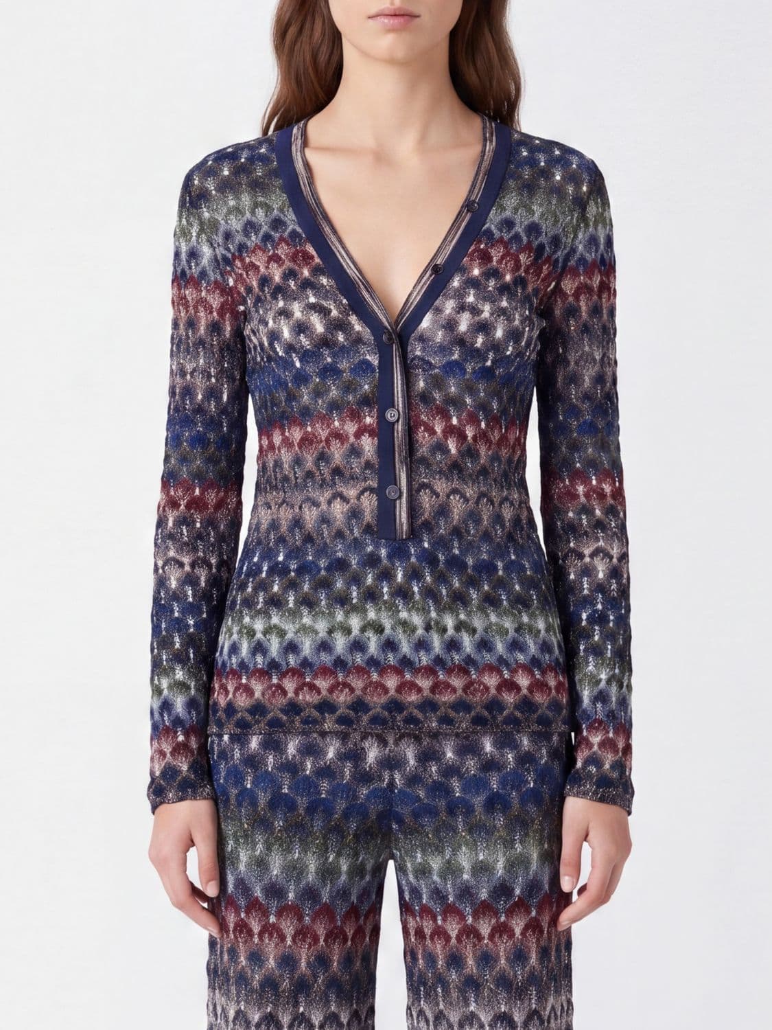 Missoni Slim Fit Multicolour Striped Cardigan with Lurex Yarn
