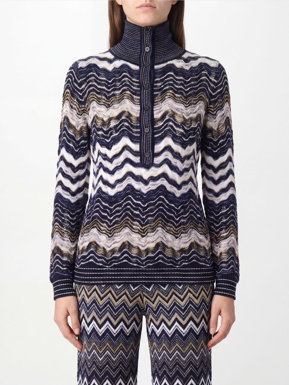 Missoni Slim Fit Multicolour Zig-Zag Wool Turtleneck Jumper