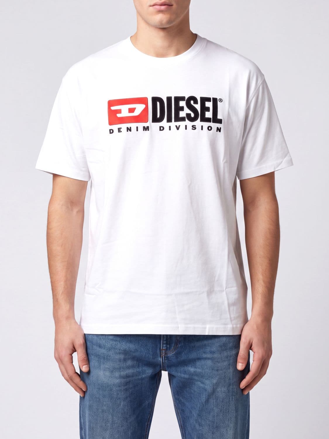 Diesel Crew Neck Cotton T-Shirt with Contrast Logo and Dropped Shoulders