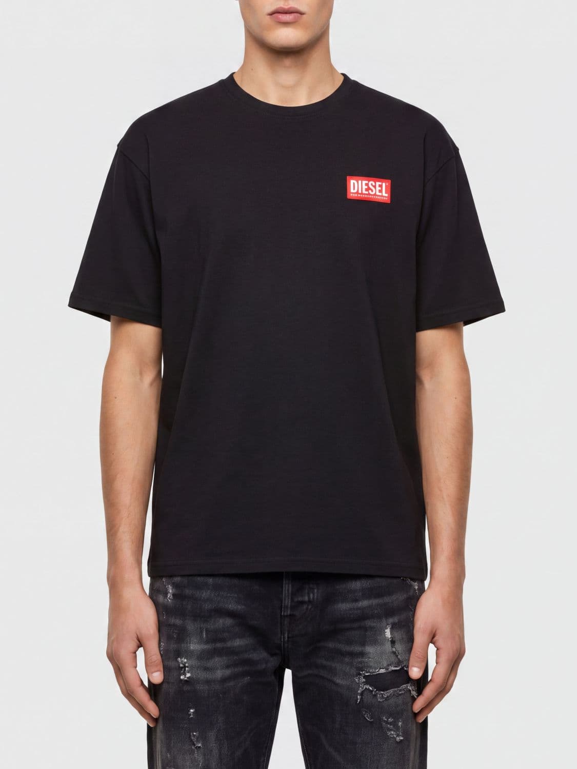 Diesel Regular Fit Crew Neck Cotton T-Shirt with Contrast Logo
