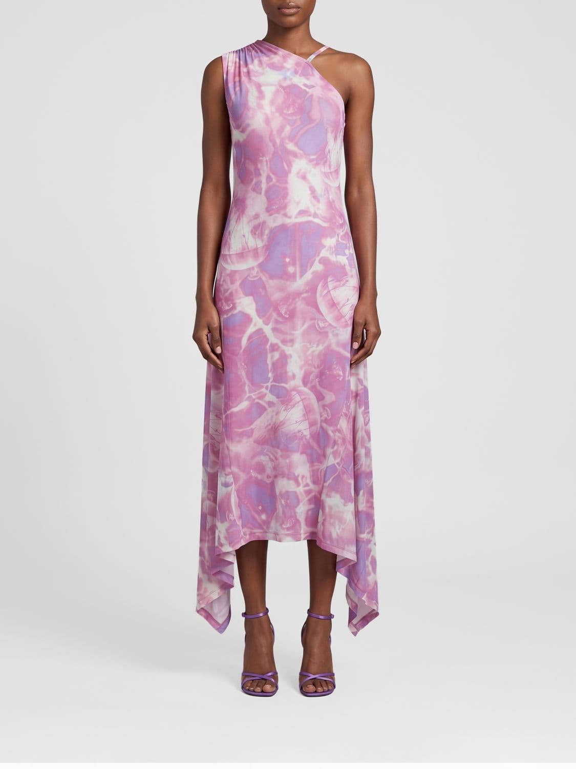 Versace Jeans Couture One-Shoulder Abstract Print Viscose Midi Dress