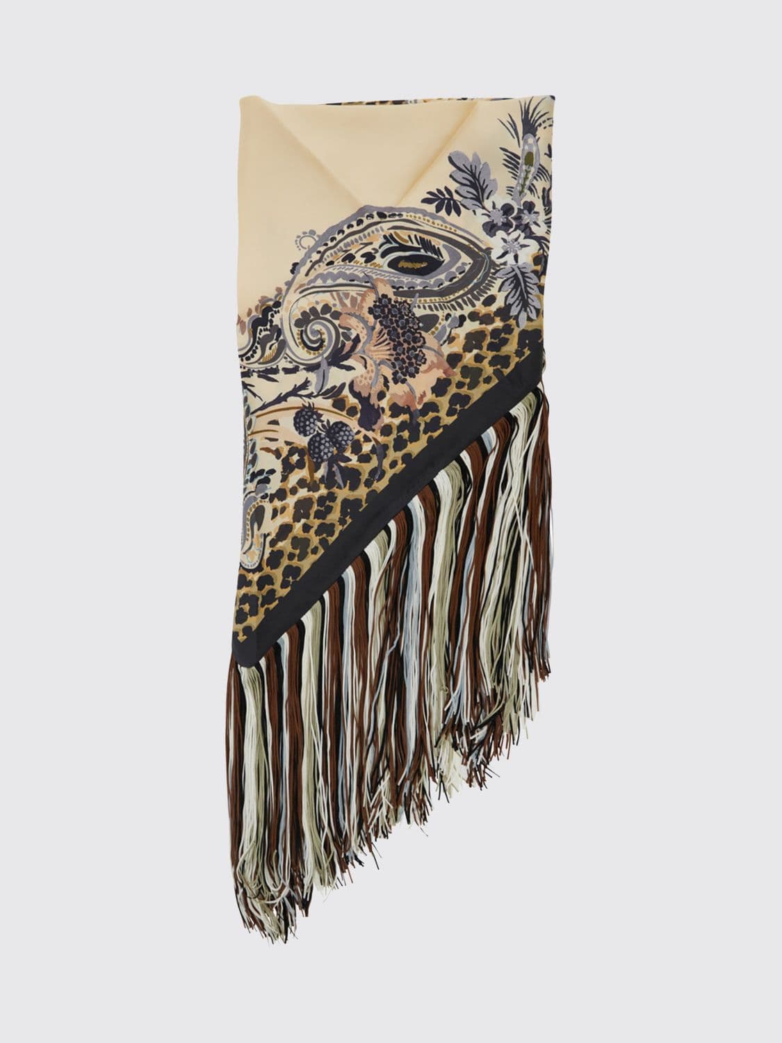 Etro Paisley Print Pure Silk Scarf with Fringed Edges