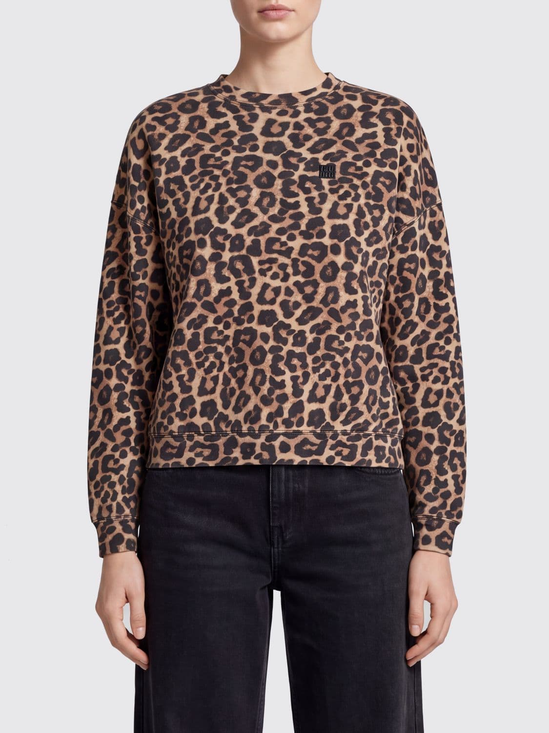 Anine Bing All-Over Animal Print Cotton Crewneck Sweatshirt