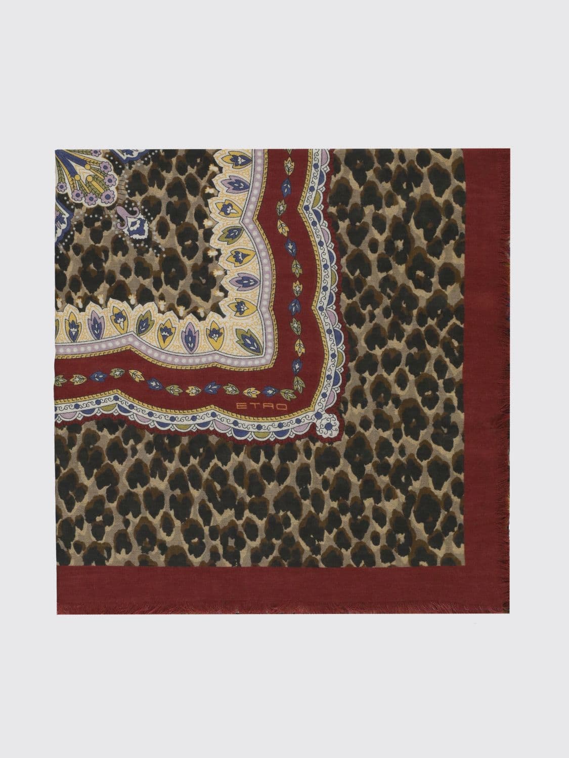 Etro Animal Print Modal and Cashmere Scarf with Fringed Edges · OS