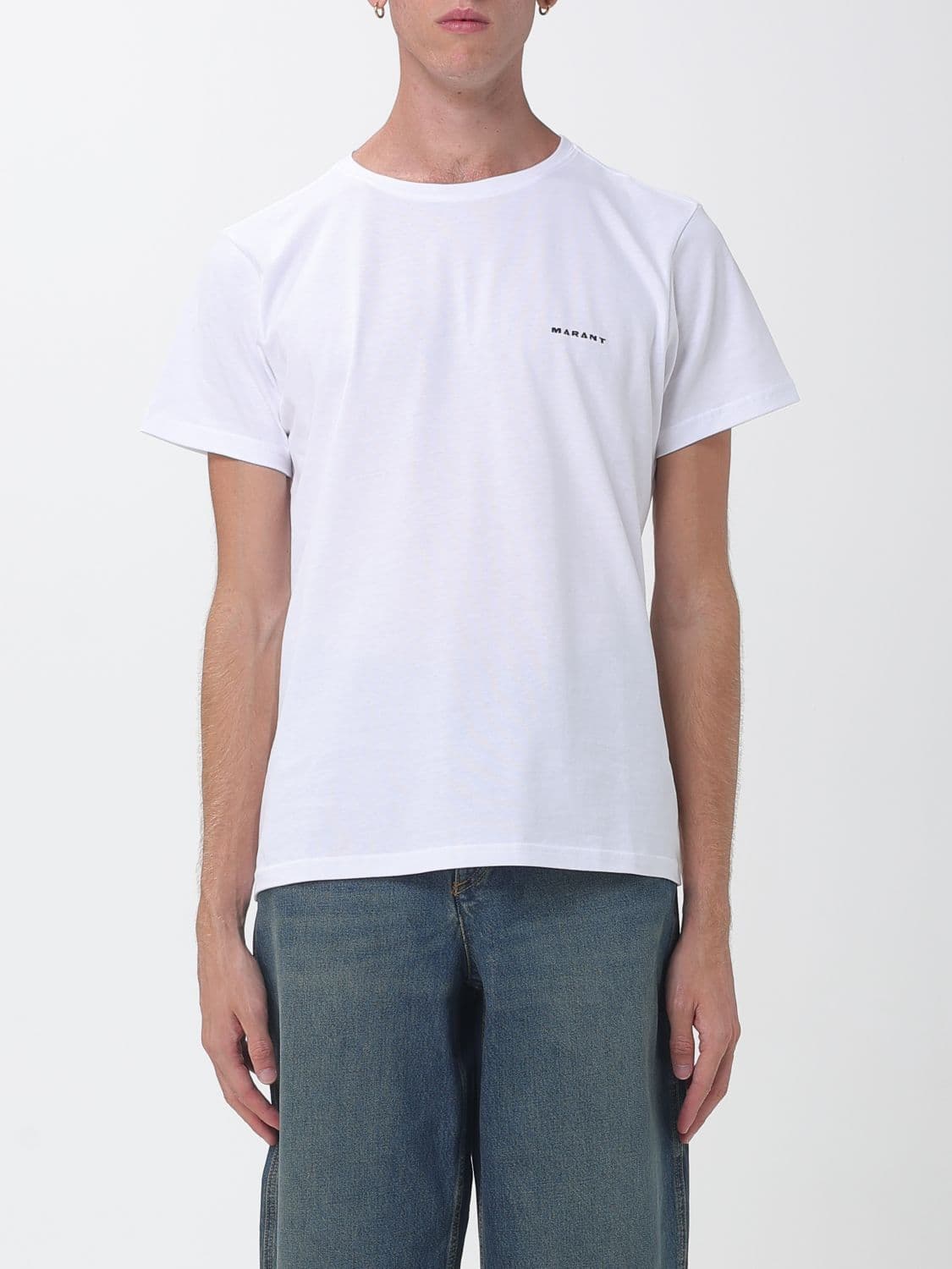 Isabel Marant Crewneck Cotton T-shirt with Contrast Logo and Dropped Shoulders