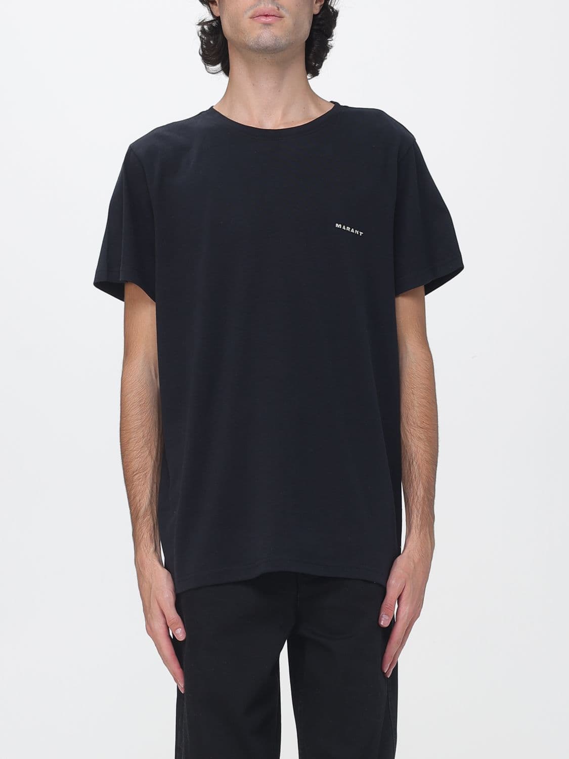 Isabel Marant Crewneck Cotton T-shirt with Contrast Logo and Dropped Shoulders