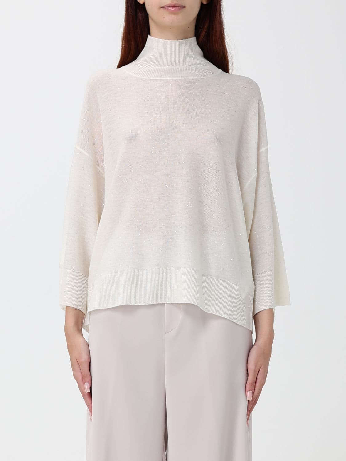 Fabiana Filippi Pure Wool Turtleneck Jumper with Dropped Shoulders and Asymmetrical Hem