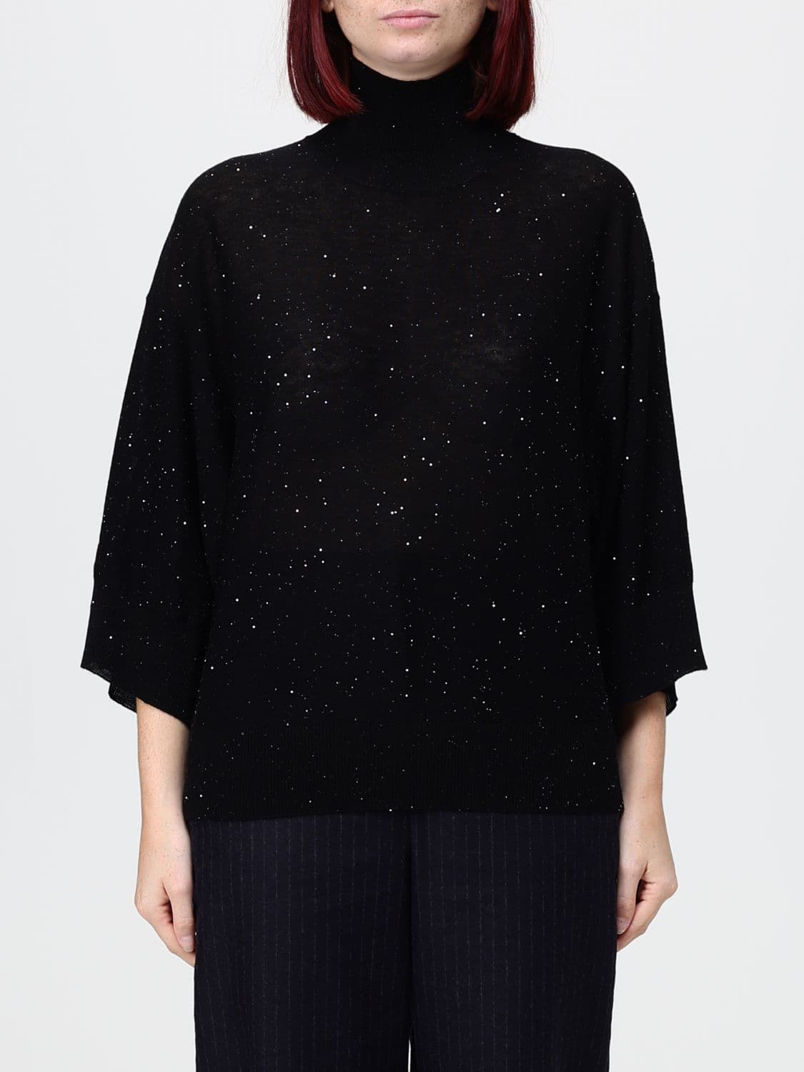 Fabiana Filippi Pure Wool Turtleneck Jumper with Dropped Shoulders and Asymmetrical Hem