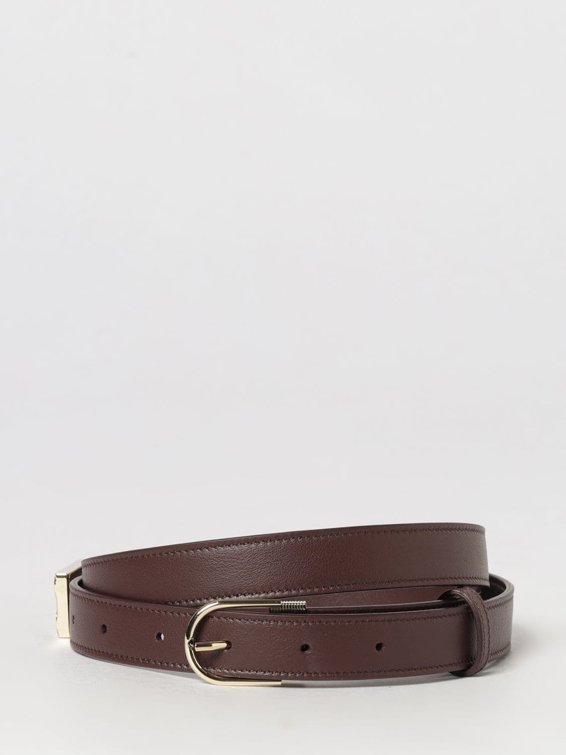 Victoria Victoria Beckham Dorian Slim Leather Belt with Monogram Buckle