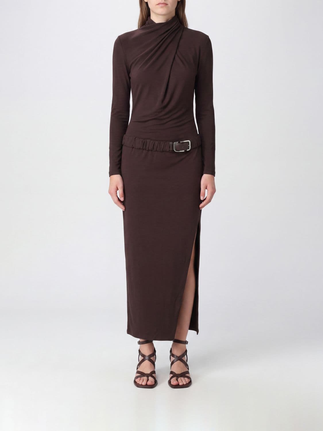 The Attico High-Neck Stretch-Jersey Midi Sheath Dress with Side Slit