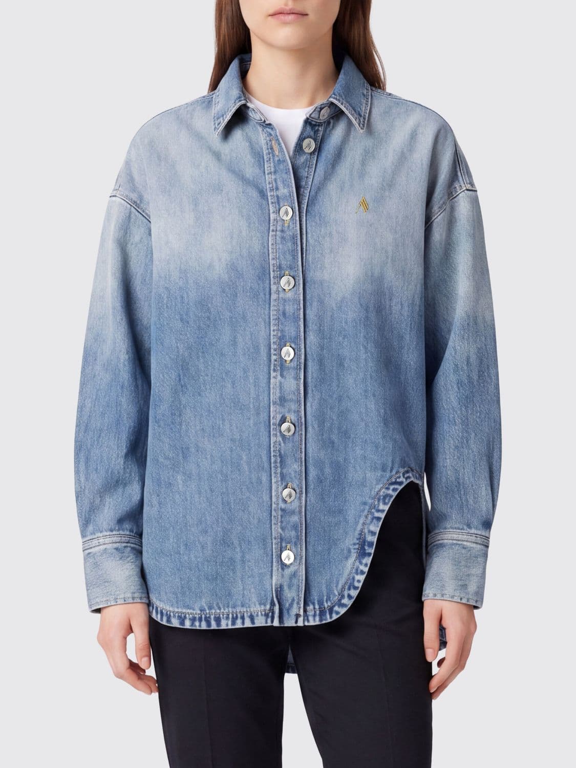 The Attico Relaxed Fit Bleached Denim Shirt with Dropped Shoulders and Embroidered Logo