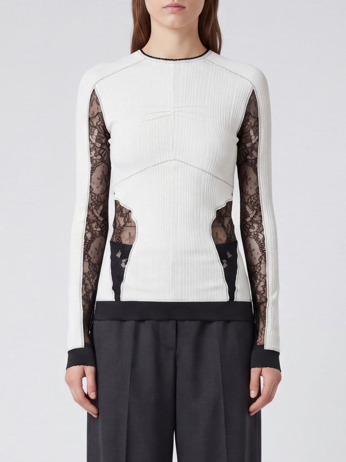 The Attico Long-Sleeved Bicolor Lace Knit Top