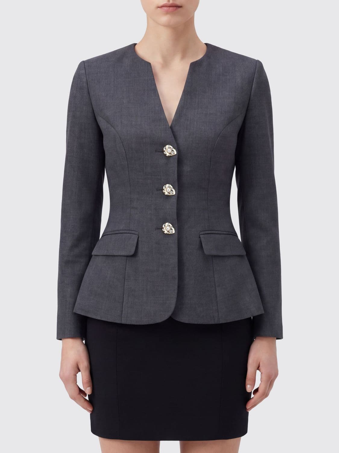 Self-Portrait Slim Fit Cropped Wool Blazer with Jewelled Buttons