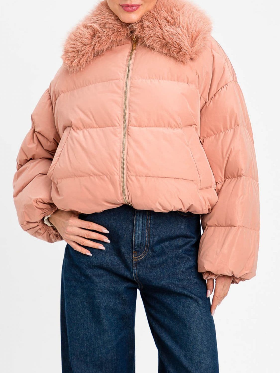 Twinset Water-Repellent Cropped Puffer Jacket with Removable Faux Fur Collar