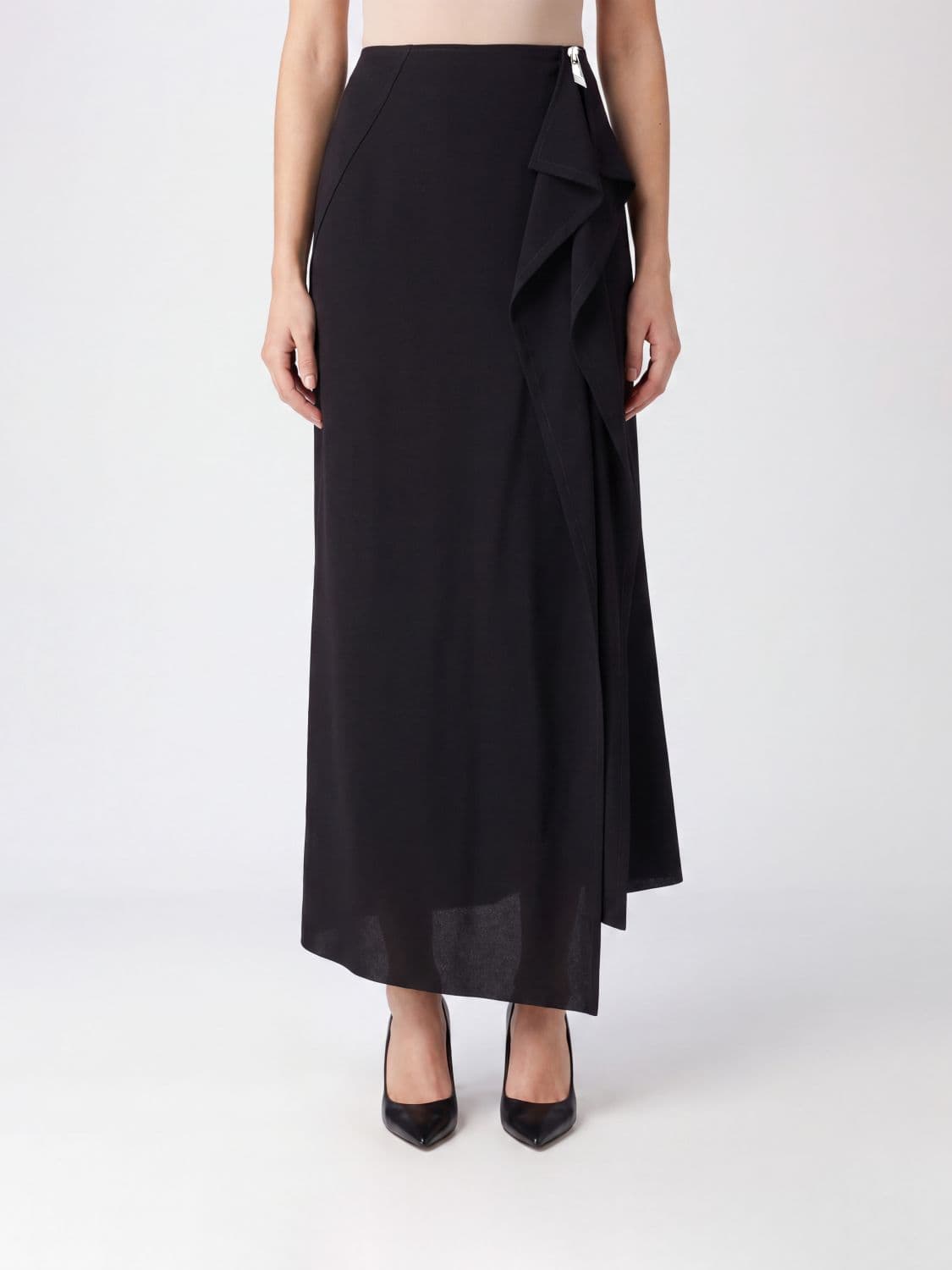The Attico Asymmetric Virgin Wool Maxi Skirt with Ruffles