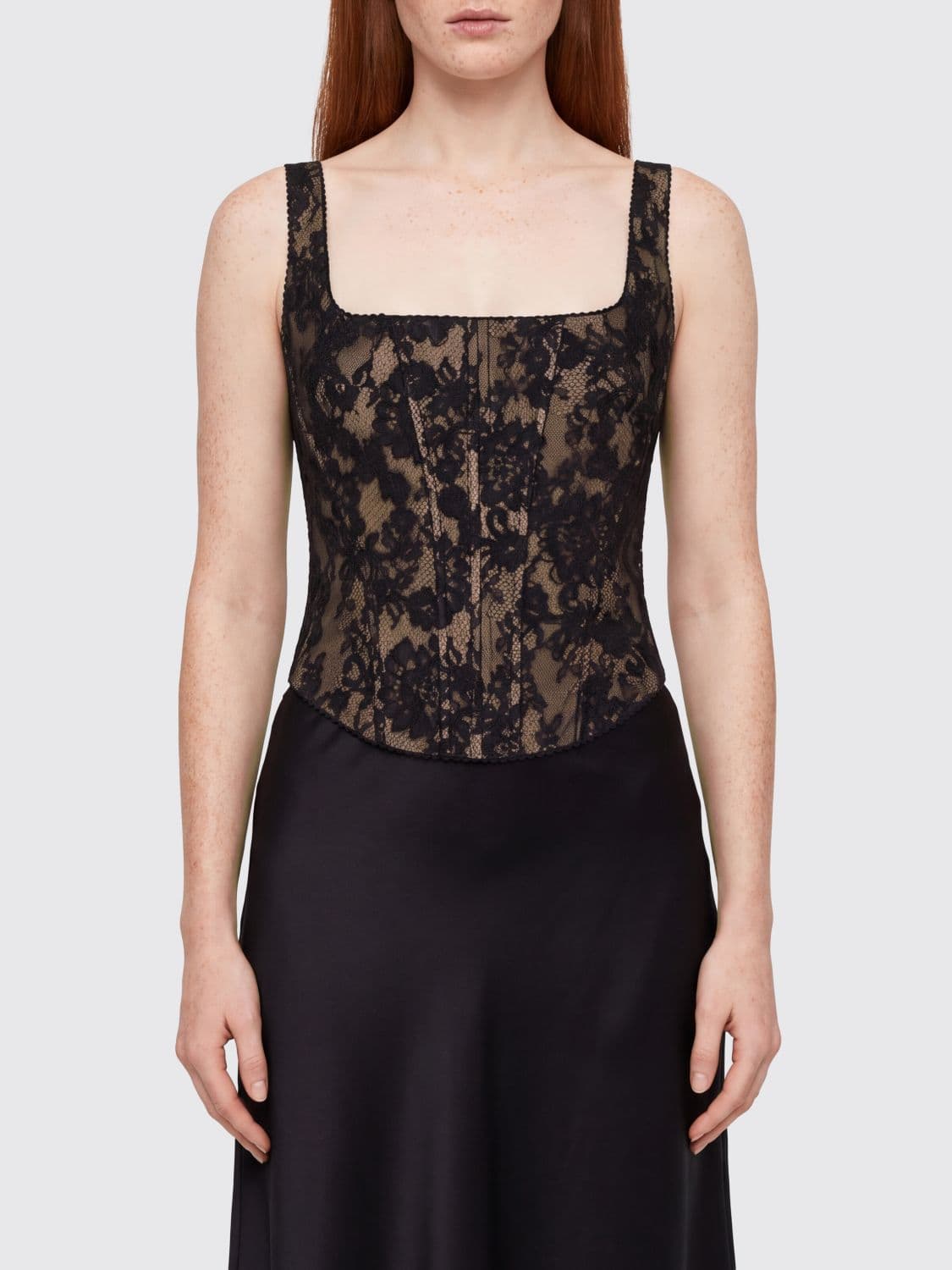 Self-Portrait Off-the-Shoulder Lace Bustier Top with Square Neckline