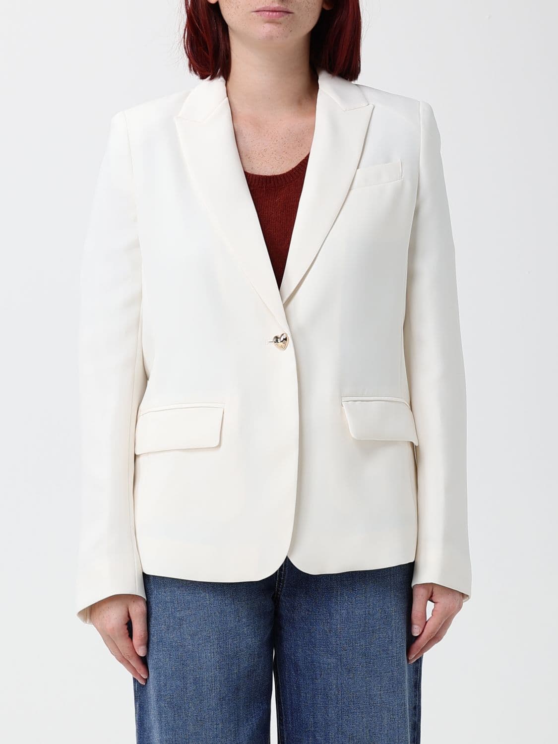 Twinset Cropped Slim Fit Crêpe Blazer with Single-Button Closure and Lapels