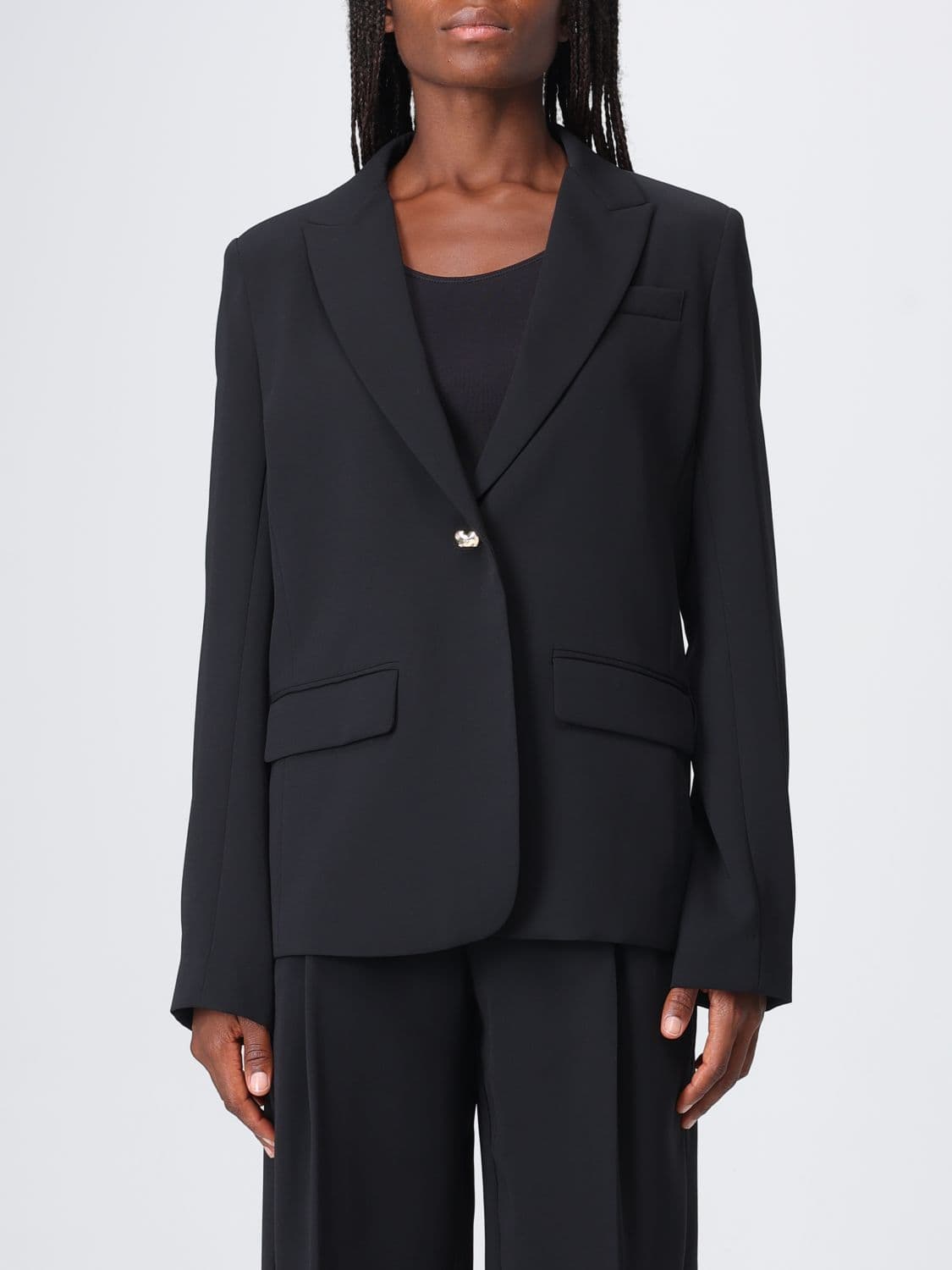 Twinset Cropped Slim Fit Crêpe Blazer with Single-Button Closure and Lapels
