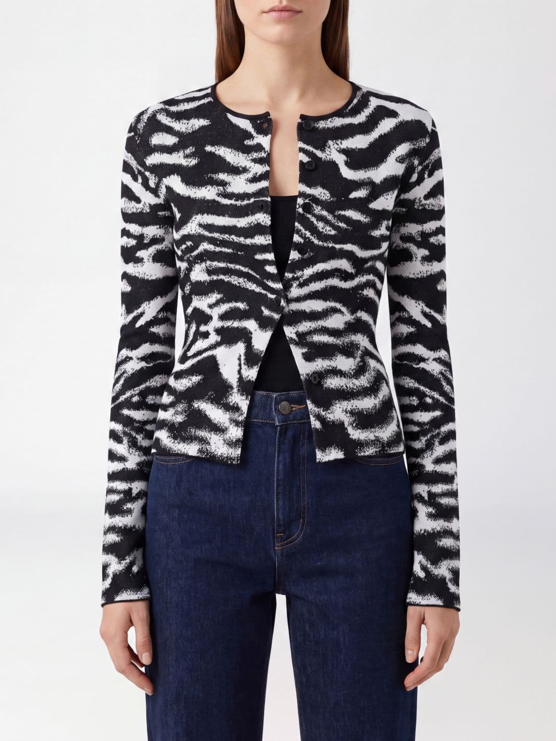 The Attico Zebra Print Slim Fit Cotton Blend Cardigan