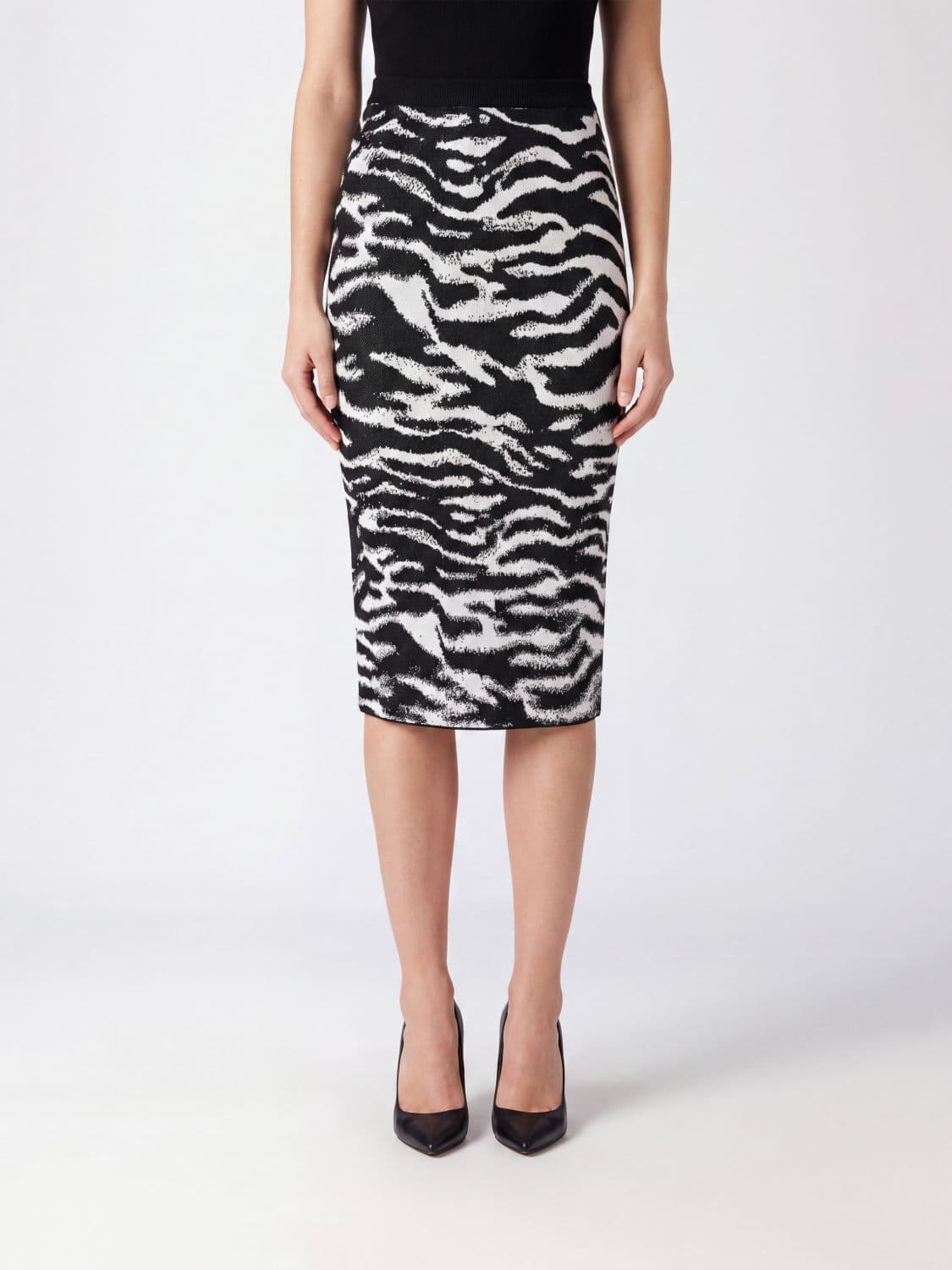 The Attico Zebra Print Jersey Midi Pencil Skirt