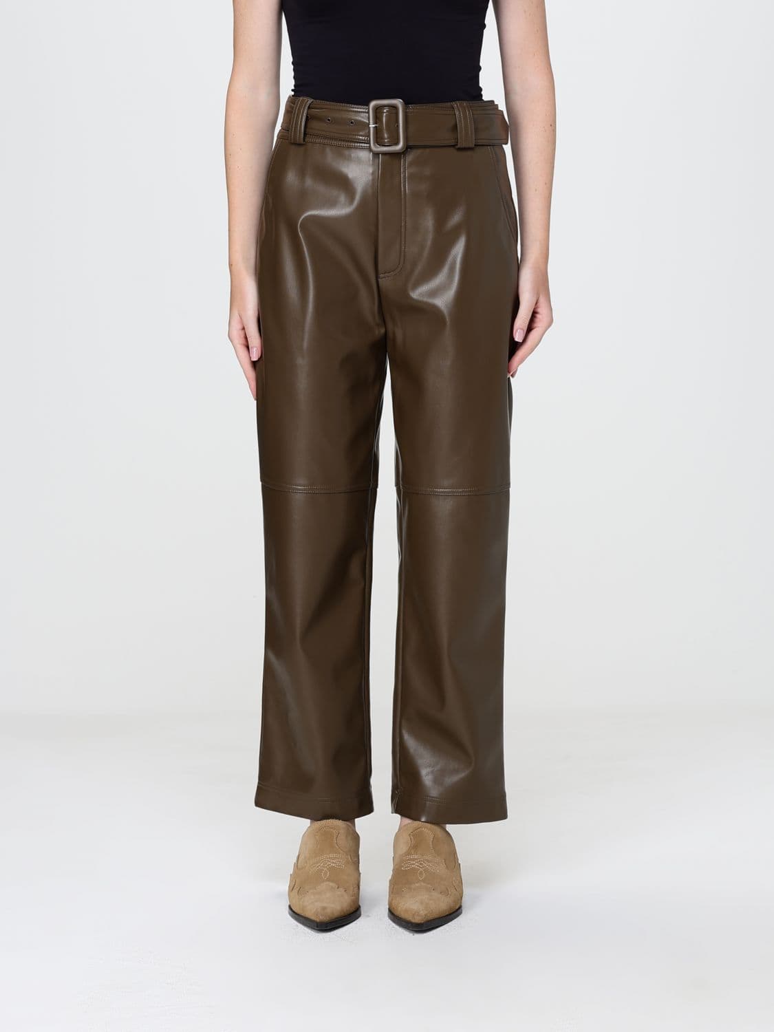 Twinset High-Waisted Straight-Leg Cropped Faux Leather Trousers