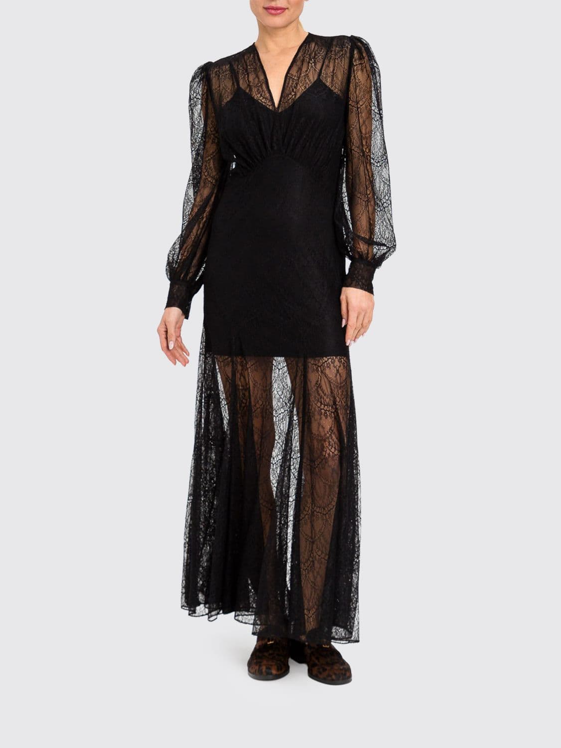 Twinset Long Lace Ceremony Dress with Balloon Sleeves