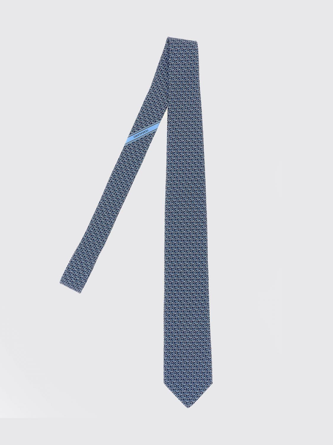 Ferragamo Organic Silk Tie with an All-Over Gancini Monogram Pattern · OS