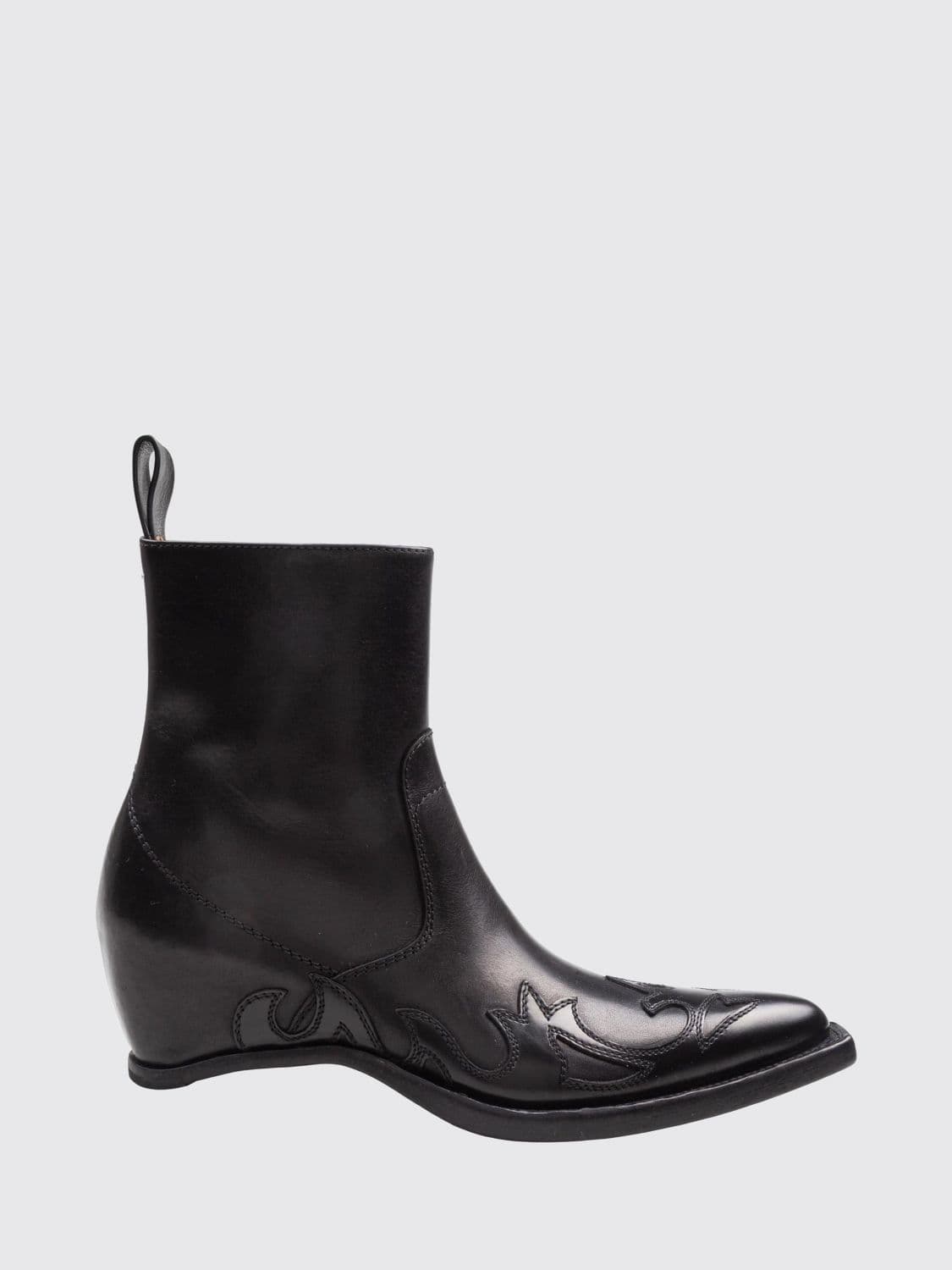 Maison Margiela Smooth Leather Western Ankle Boots with Almond Toe and Sculptural Heel