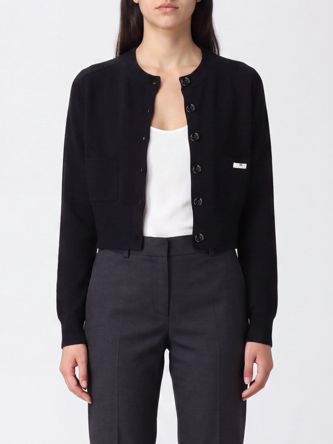 Elisabetta Franchi Cropped Wool and Cashmere Blend Cardigan