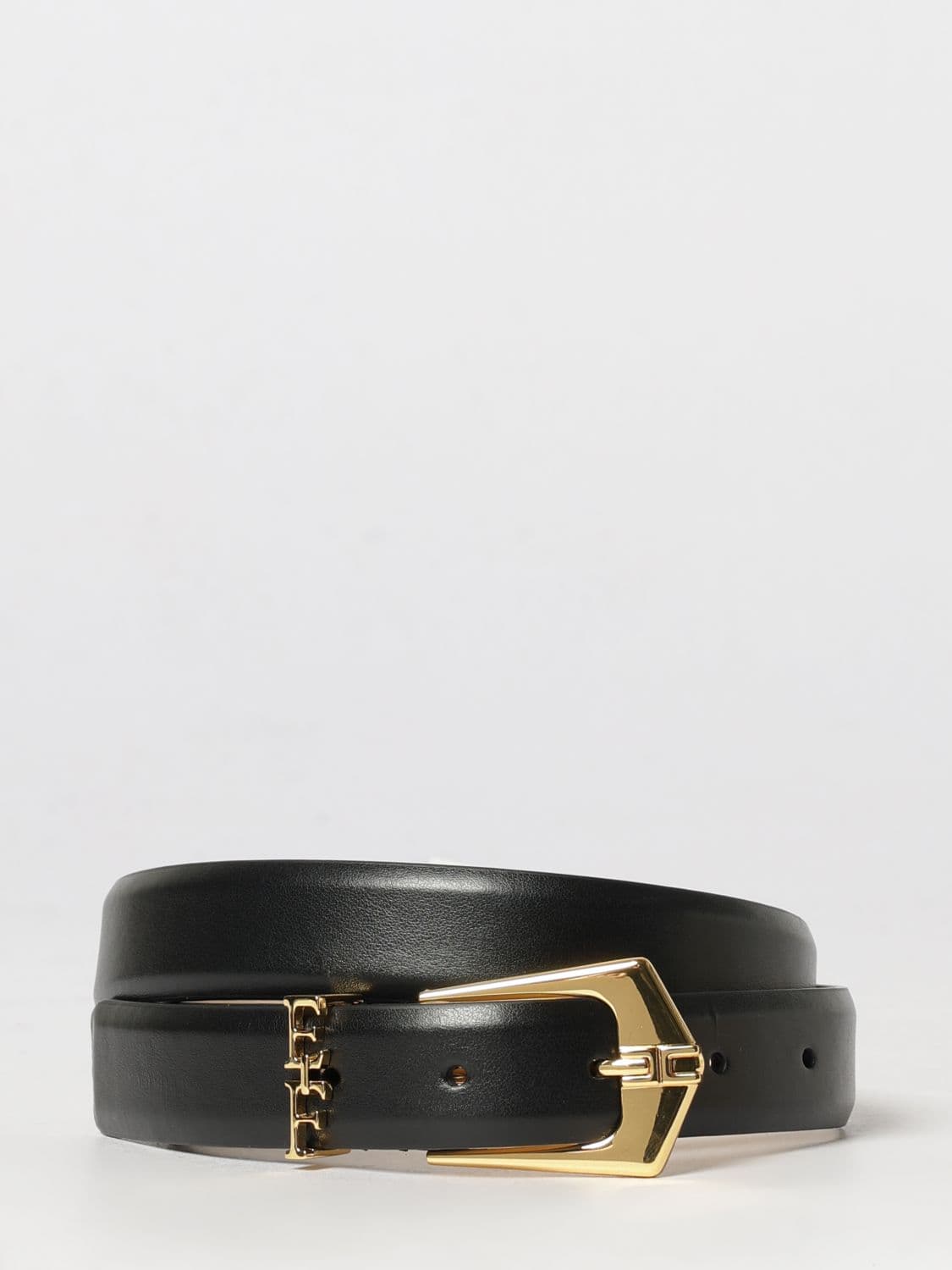 Elisabetta Franchi Adjustable Leather Belt with Metallic Logo Buckle