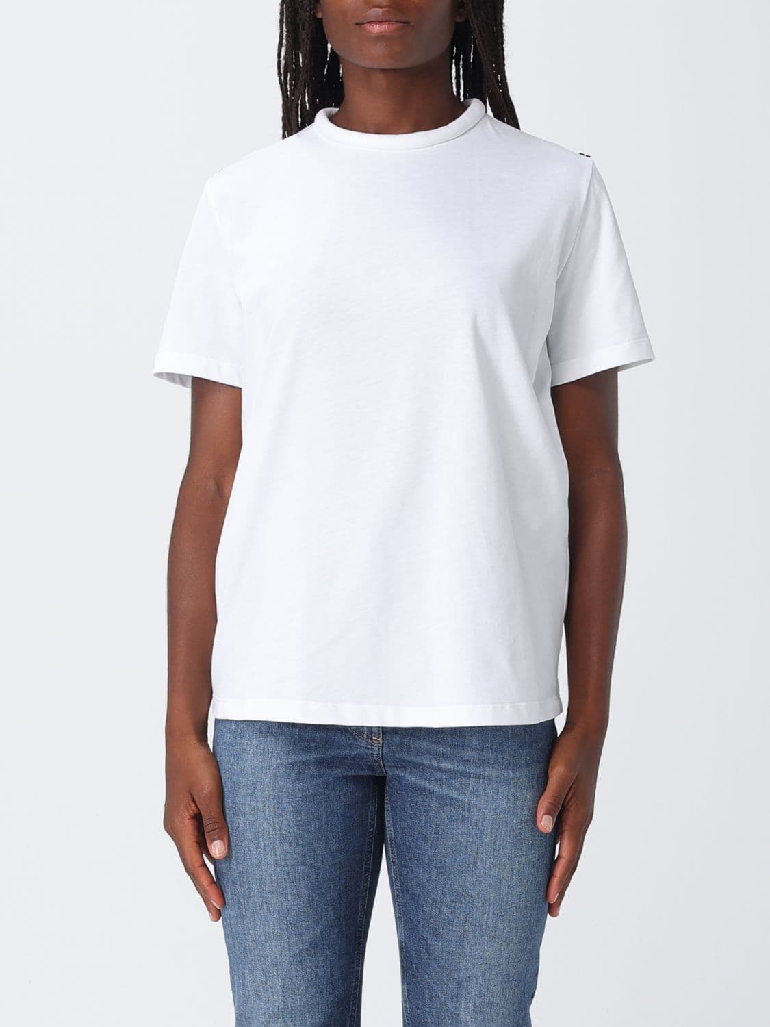 Elisabetta Franchi Cotton T-shirt with Metallic Logo and Back Closure