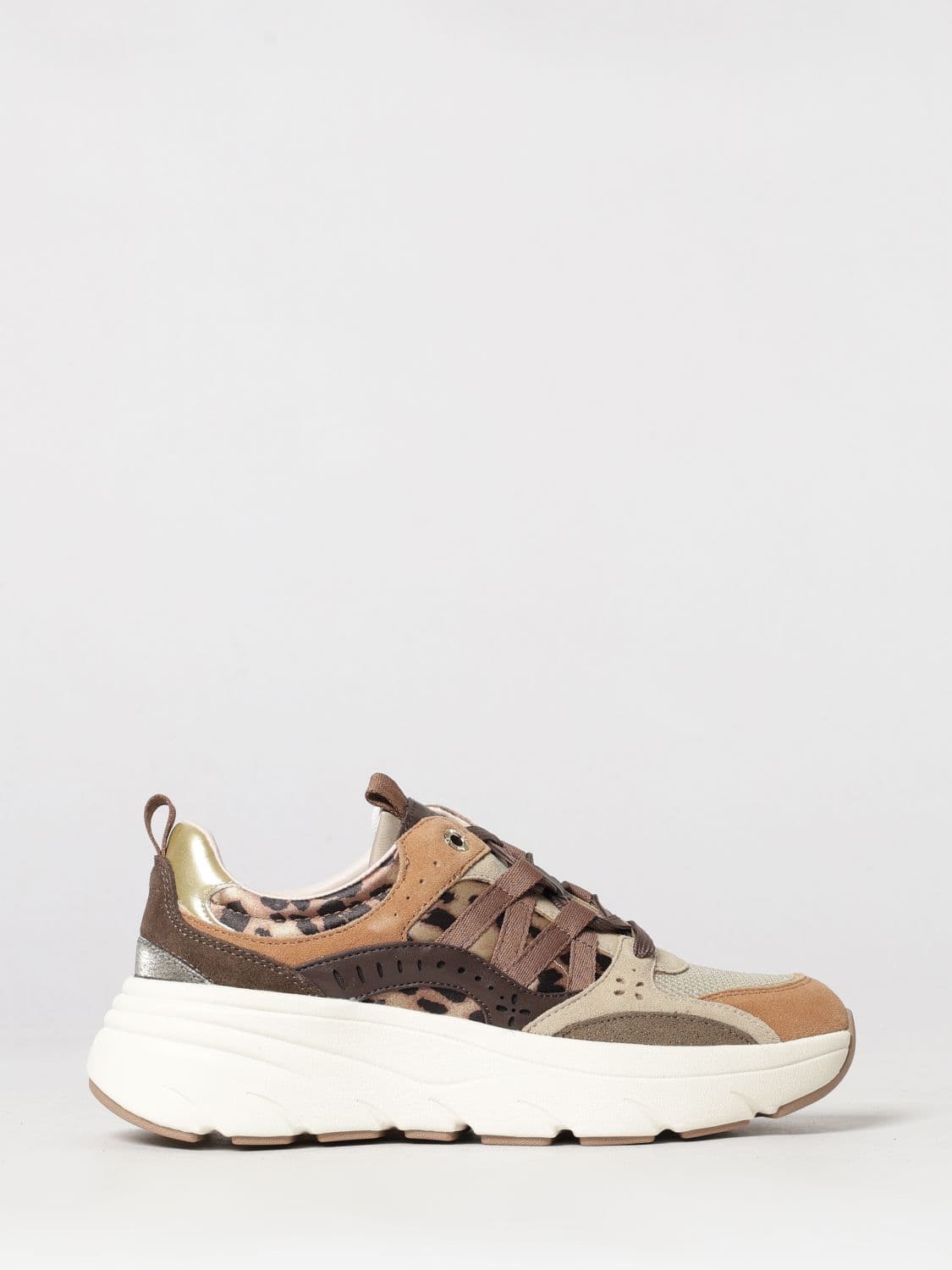 Twinset Animal Print Leather and Mesh Sneakers with Double Pull-Tab