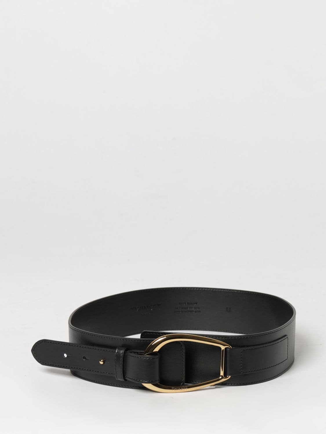 Twinset High-Waist Leather Belt with Engraved Logo Interlocking Buckle