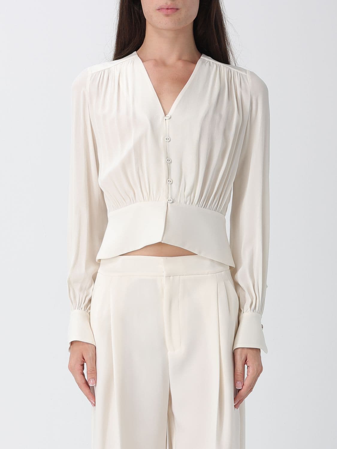 Twinset Slim Fit V-Neck Long-Sleeved Satin Shirt