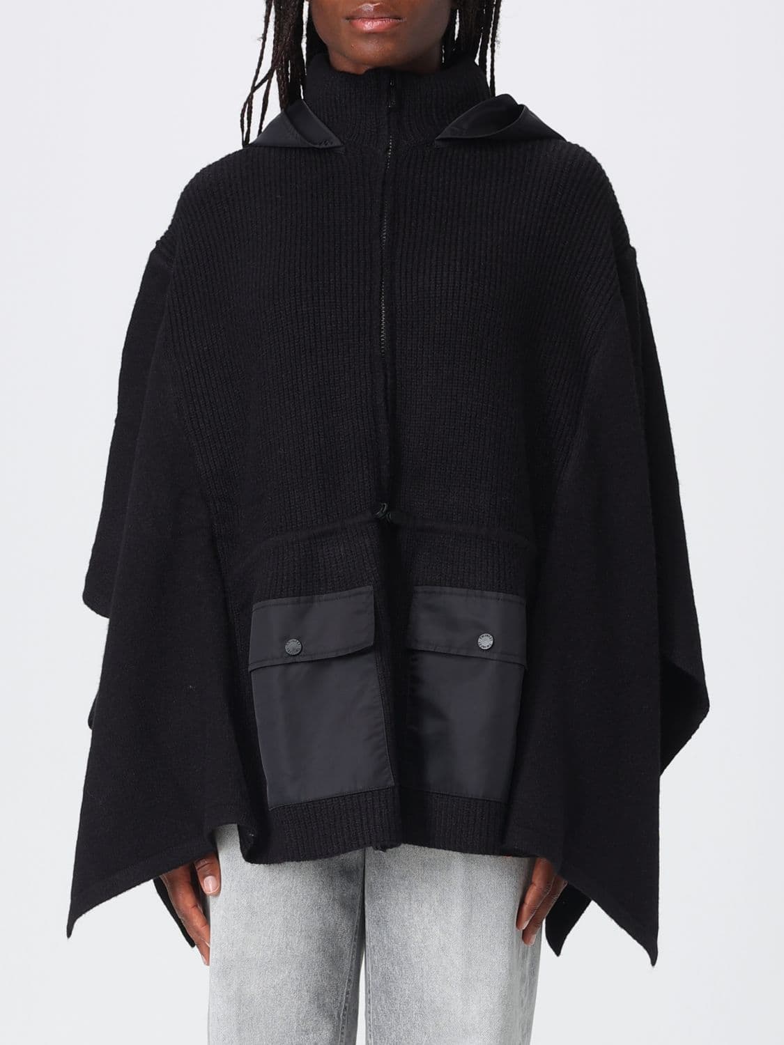 Twinset Short Jersey Cape with Hood and Waist Drawstring
