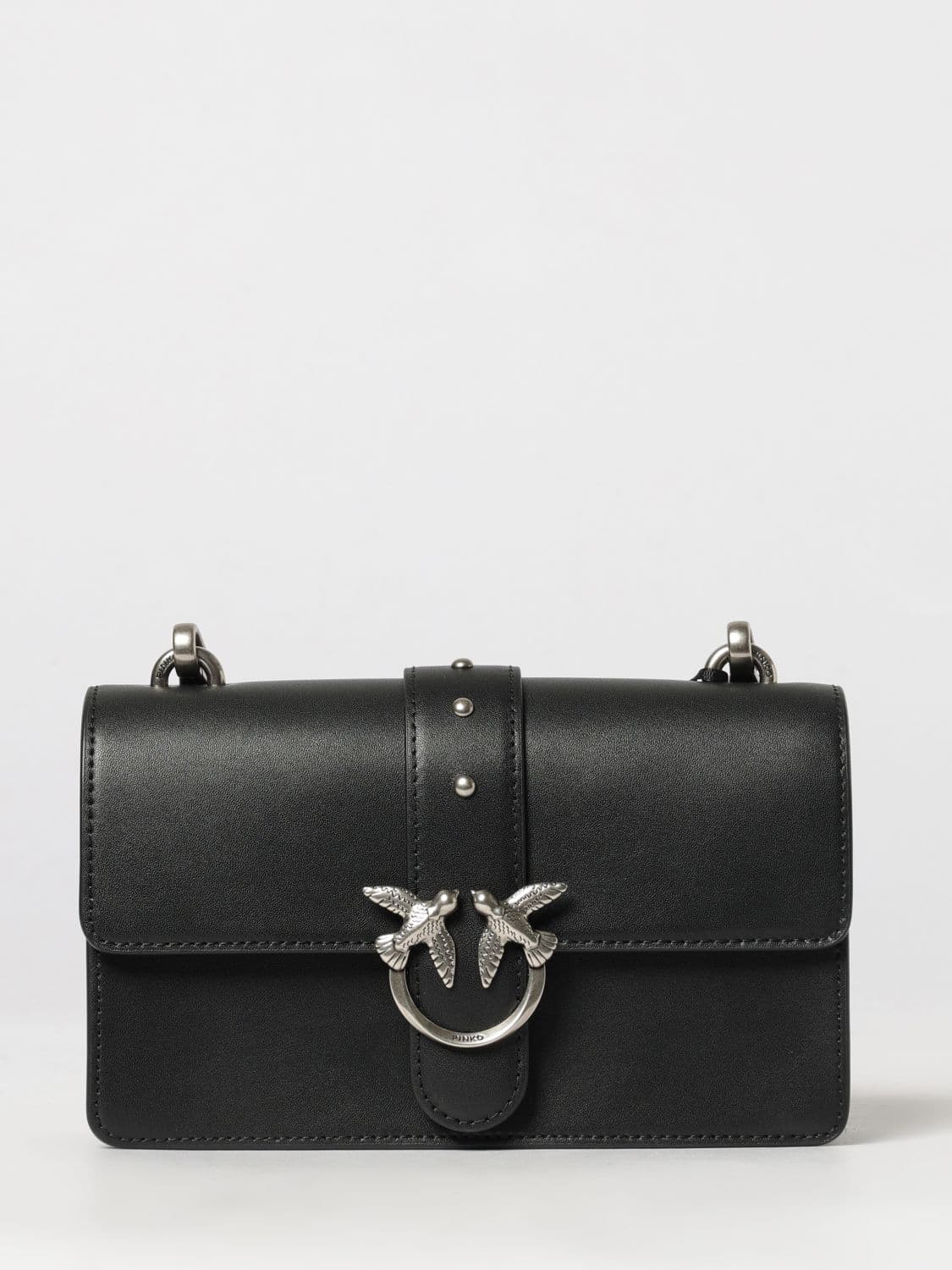 Pinko Love One Classic Smooth Leather Mini Crossbody Bag with Love Birds Buckle · OS