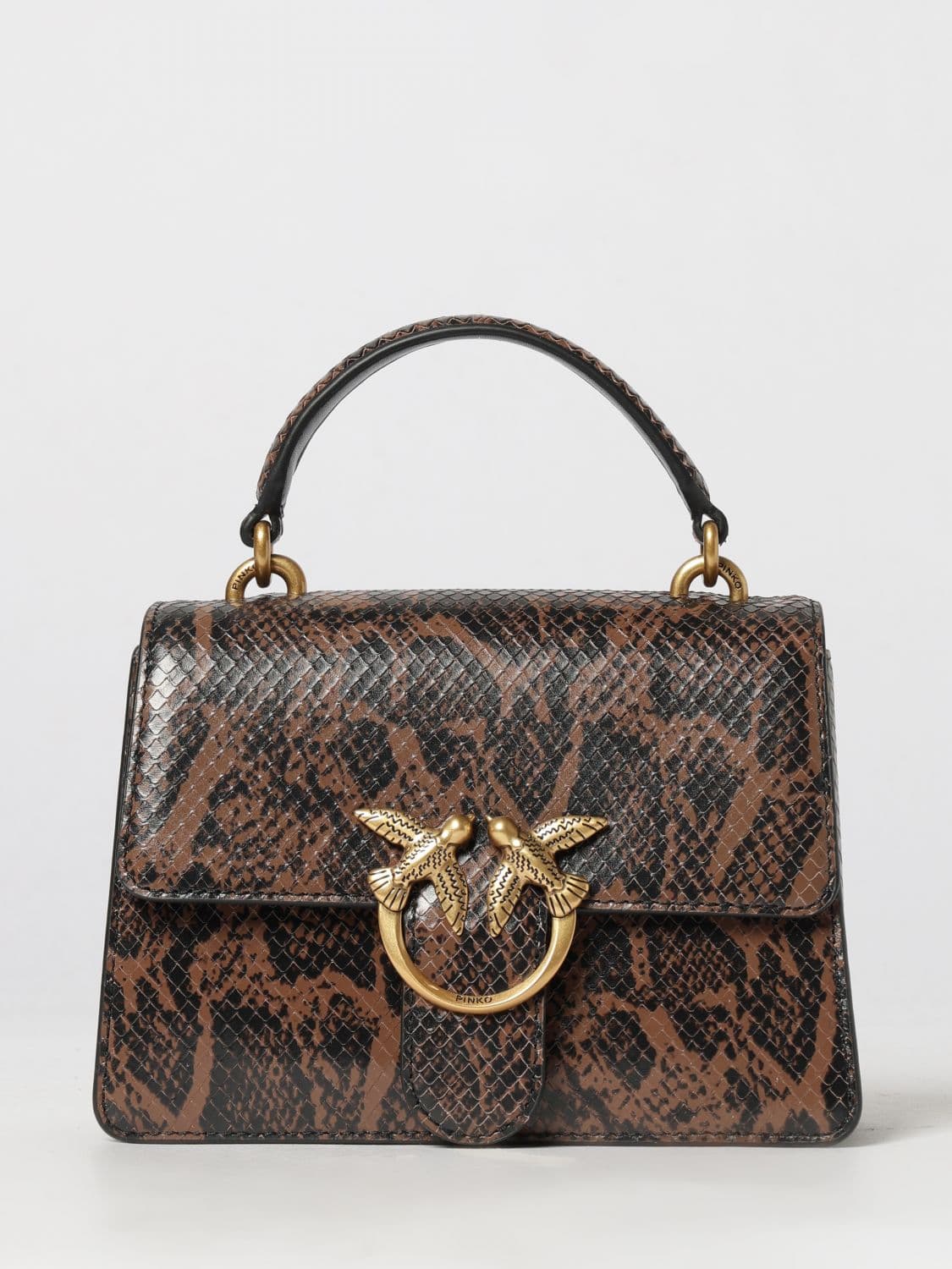 Pinko Love Bag One Python-Print Leather Mini Handbag with Logo