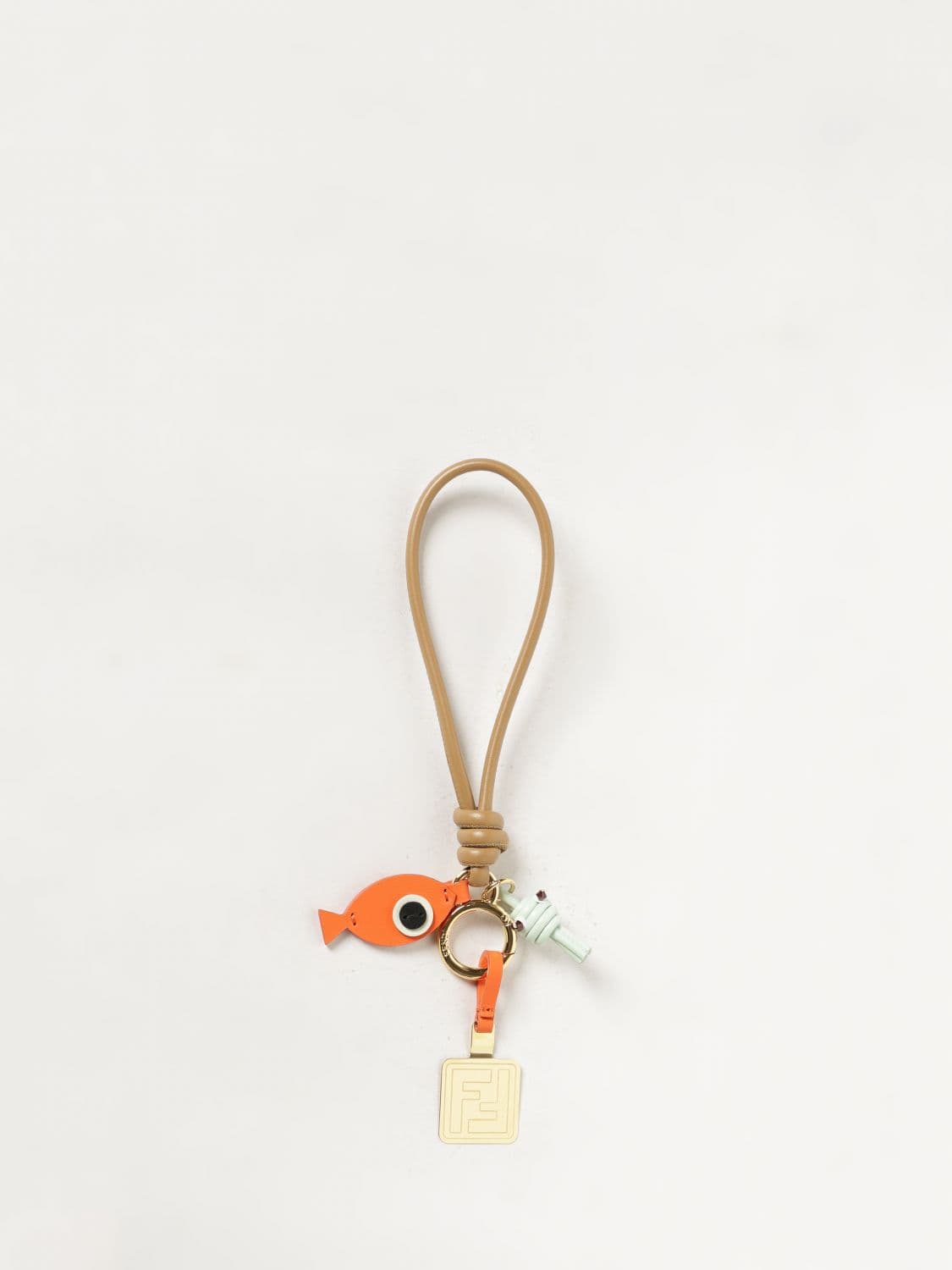 Fendi Fish Leather and Metal Keyring with Charm and FF Monogram · OS