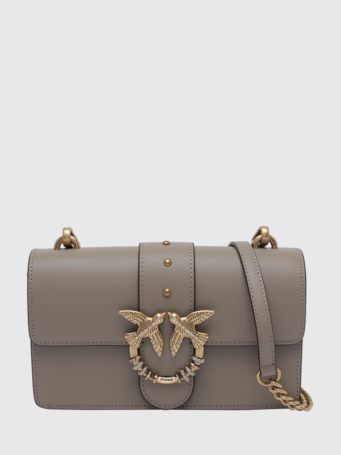 Pinko Love One Classic Leather Mini Shoulder Bag with Rhinestones and Logo · OS