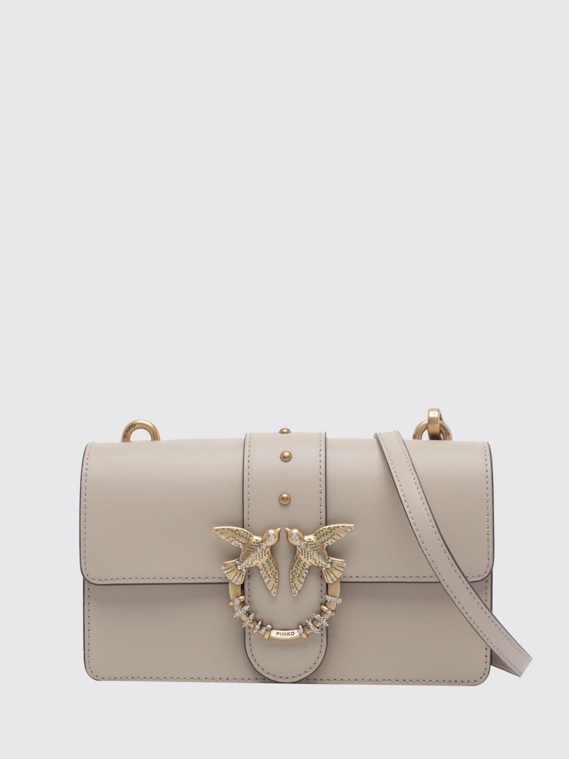 Pinko Love One Classic Leather Mini Shoulder Bag with Rhinestones and Logo · OS