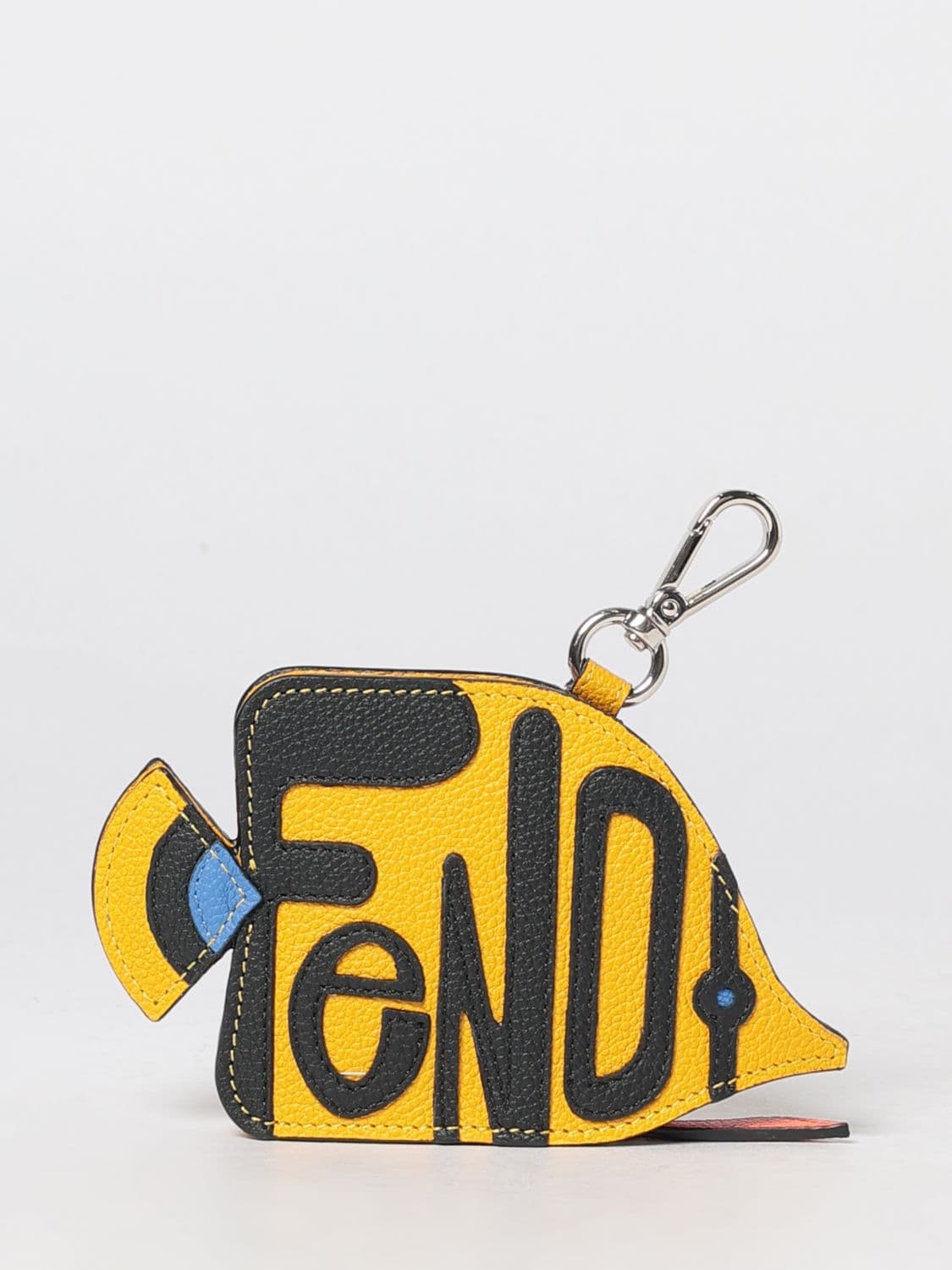 Fendi Fish Grained Leather Keyring with Zip Pocket and Carabiner · OS