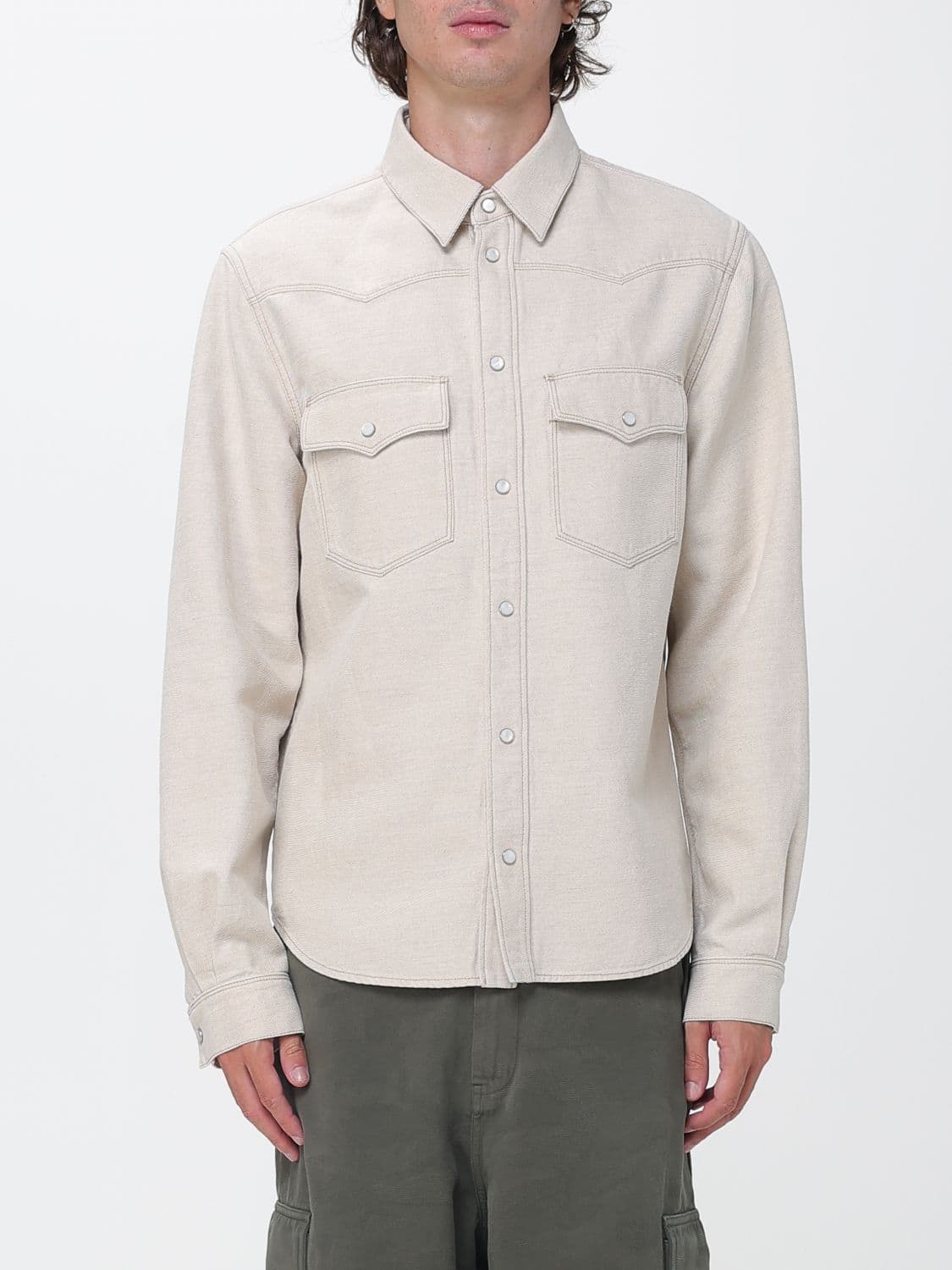 Fendi Cotton Denim Shirt with French Collar and Patch Pockets