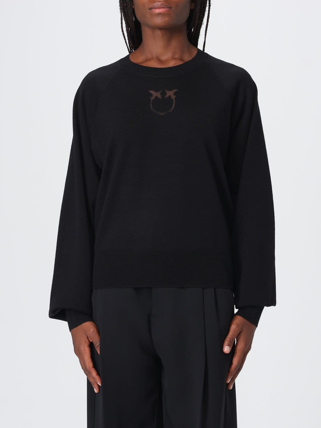 Pinko Wool Blend Crewneck Jumper with Inlaid Love Birds Logo
