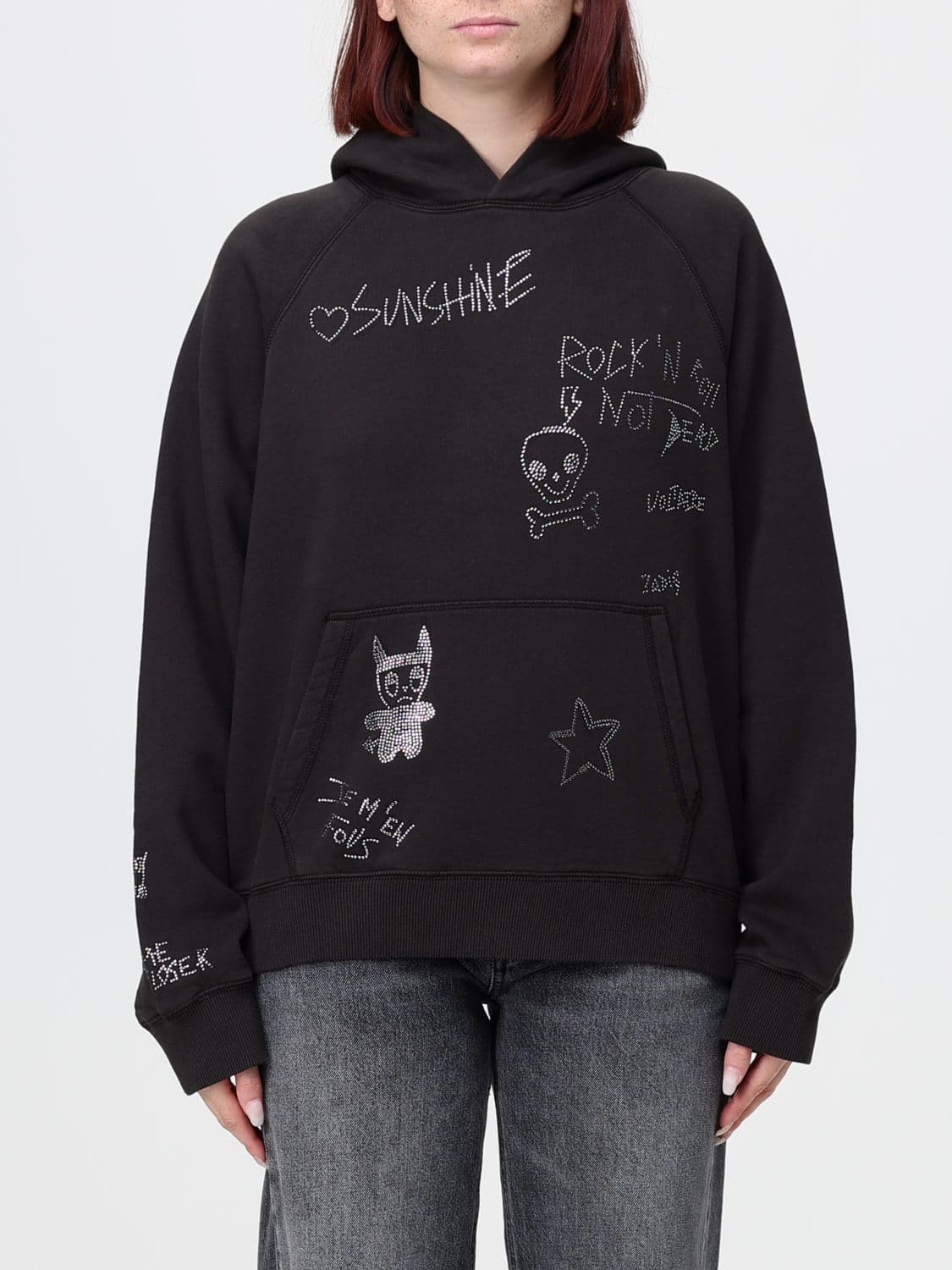 Zadig & Voltaire Oversized Cotton Hoodie with Rhinestone Logo