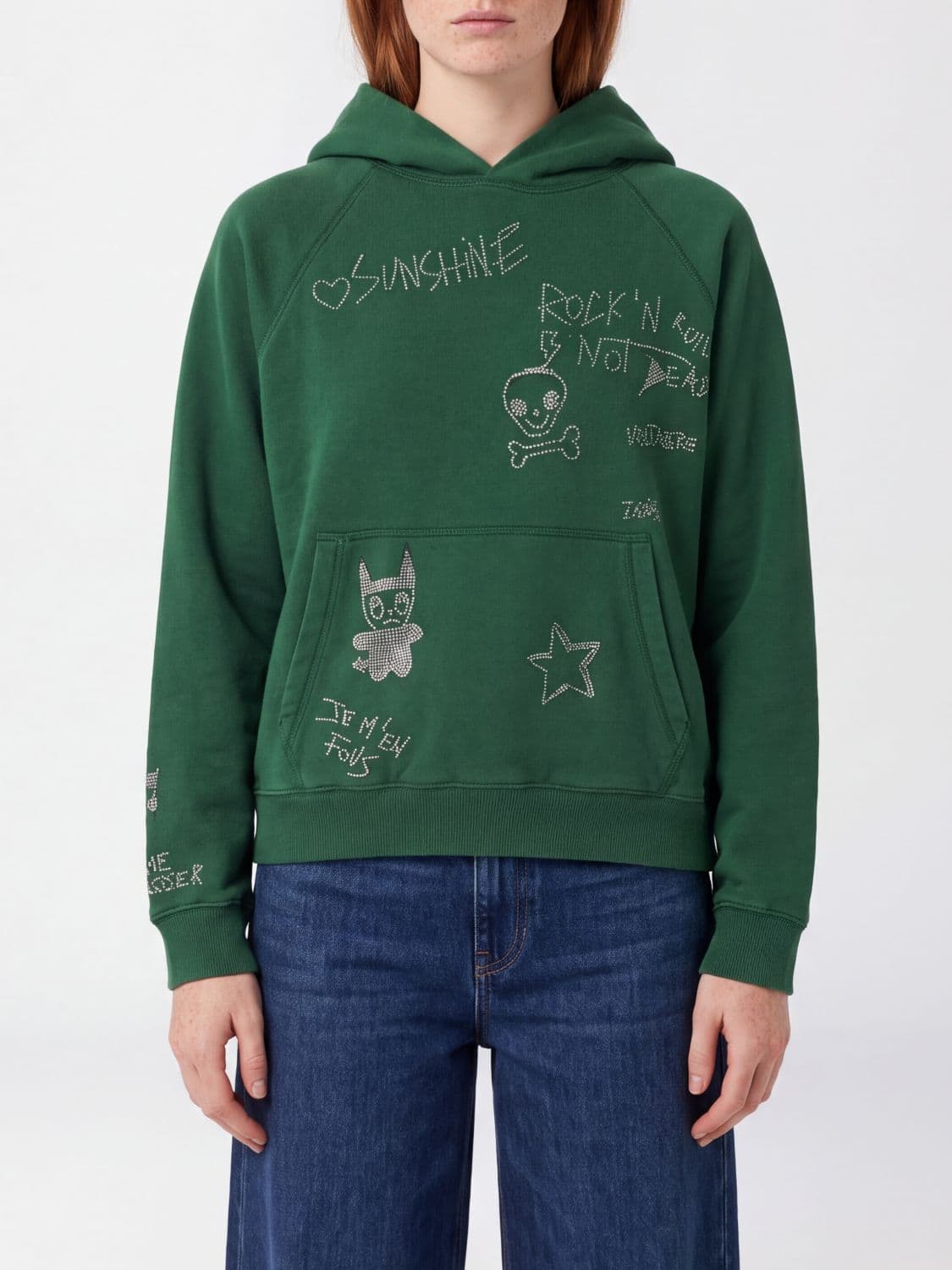 Zadig & Voltaire Oversized Cotton Hoodie with Rhinestone Logo