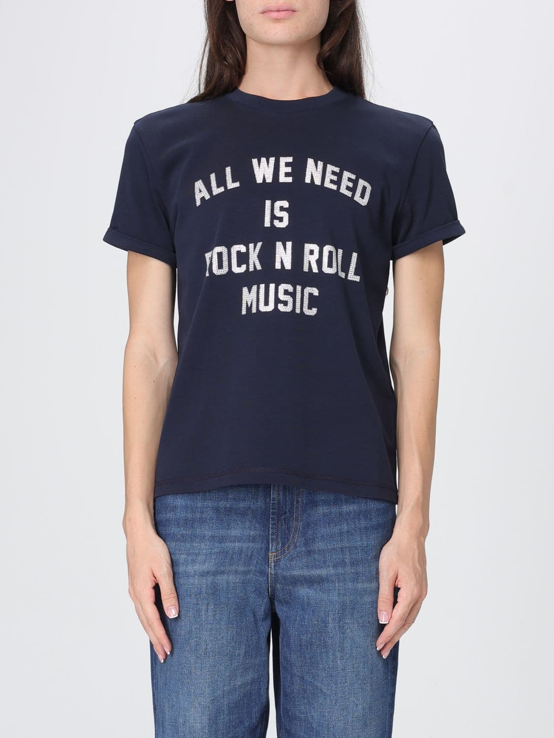 Zadig & Voltaire Blue Cotton T-shirt with Contrast Slogan Print