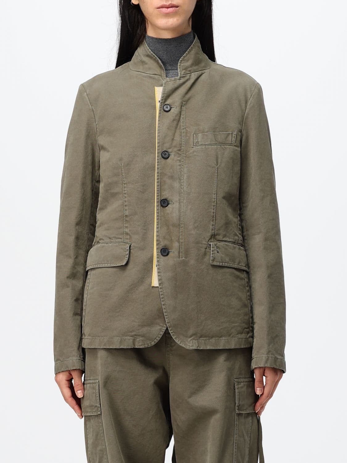 Fendi Cropped Cotton Blazer with High Neck and Flap Pockets