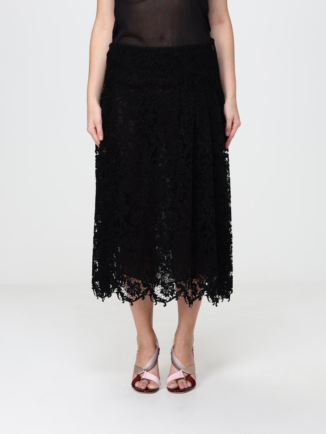 Fendi High-Waisted Floral Lace Midi Pencil Skirt
