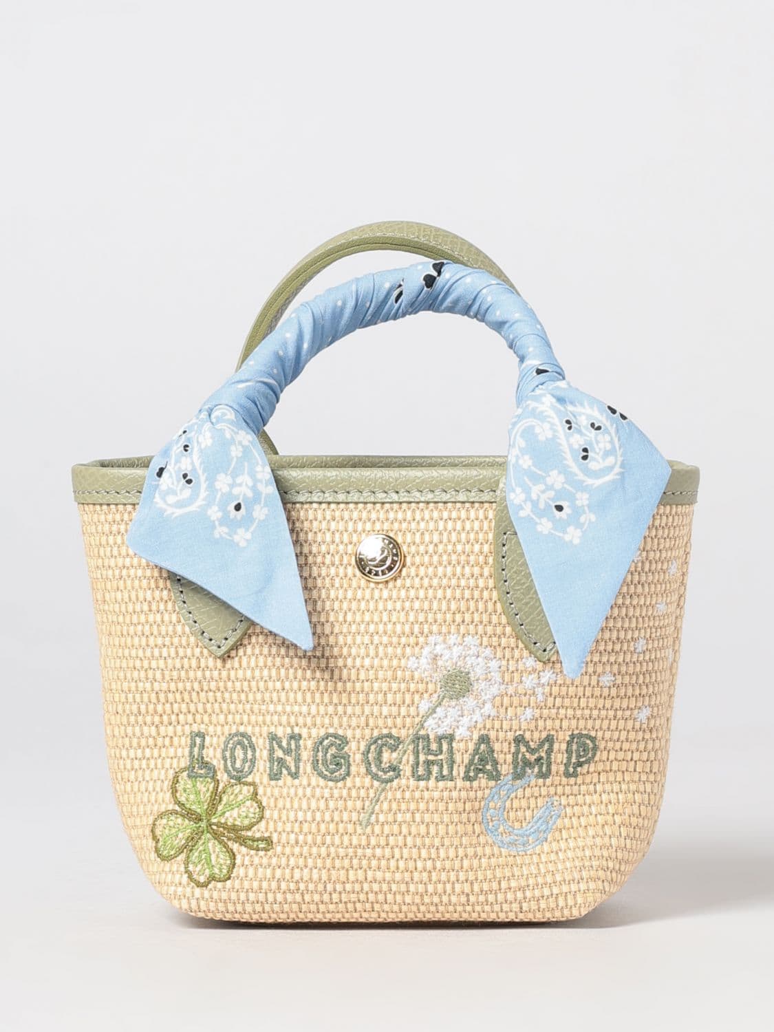 Longchamp Le Pliage Collection Floral Embroidery Raffia Mini Tote