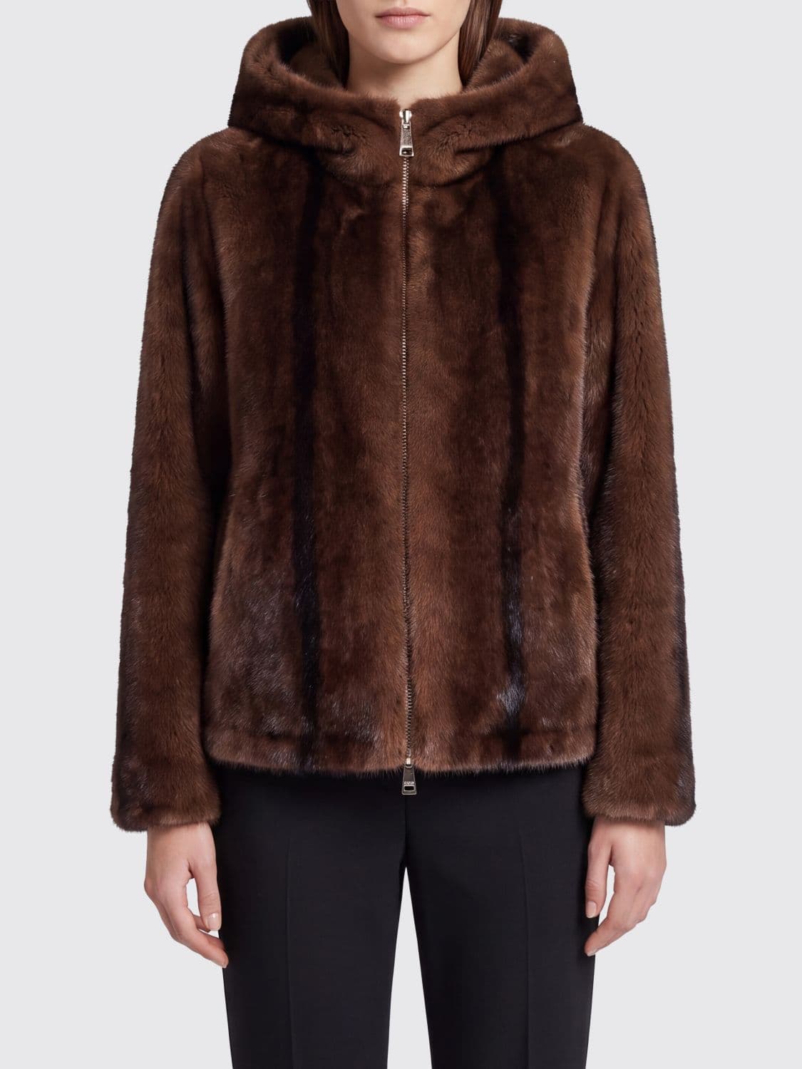 Ermanno Firenze Hooded Faux Fur Jacket with Zip Closure